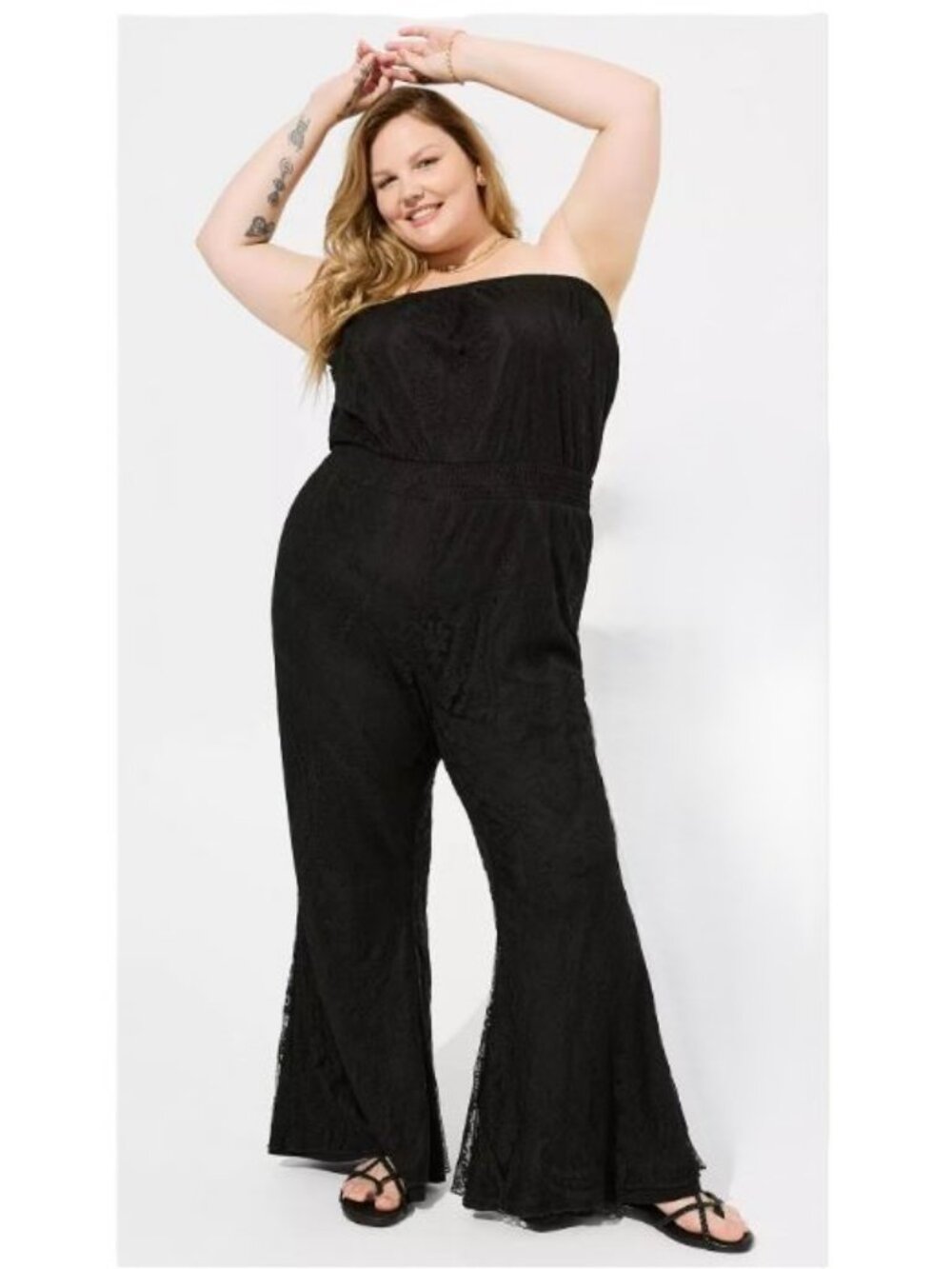 Torrid NEW 1X 1 14 16 Festi Black Lace Jumpsuit Strapless Party Cocktail